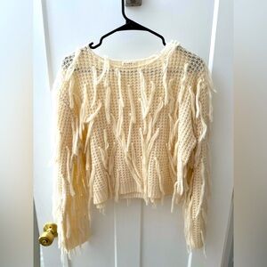Cream Fringe Knit Sweater